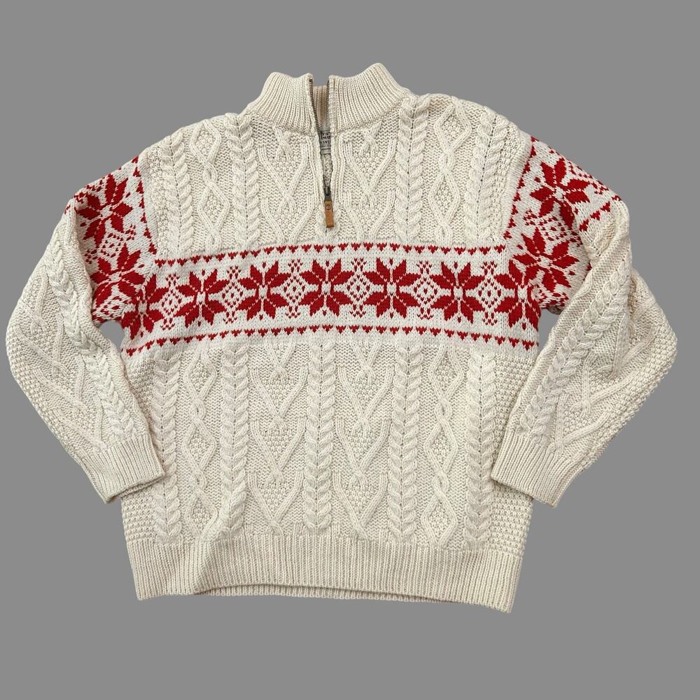 Merino Wool Cable Knit Nordic Sweater Quarter Zip Aran Ireland Sweater XXL -